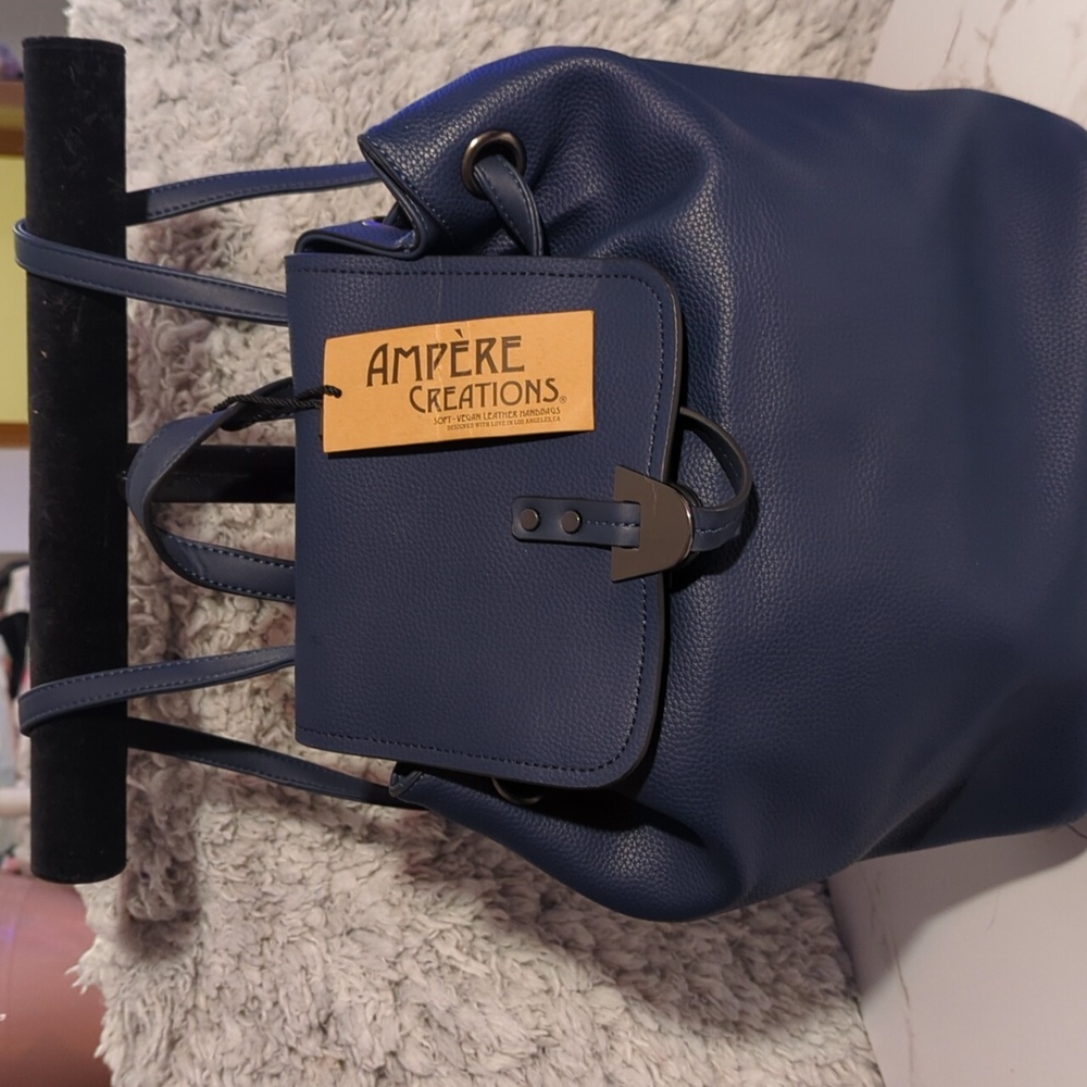 Midnight blue vegan leather backpack